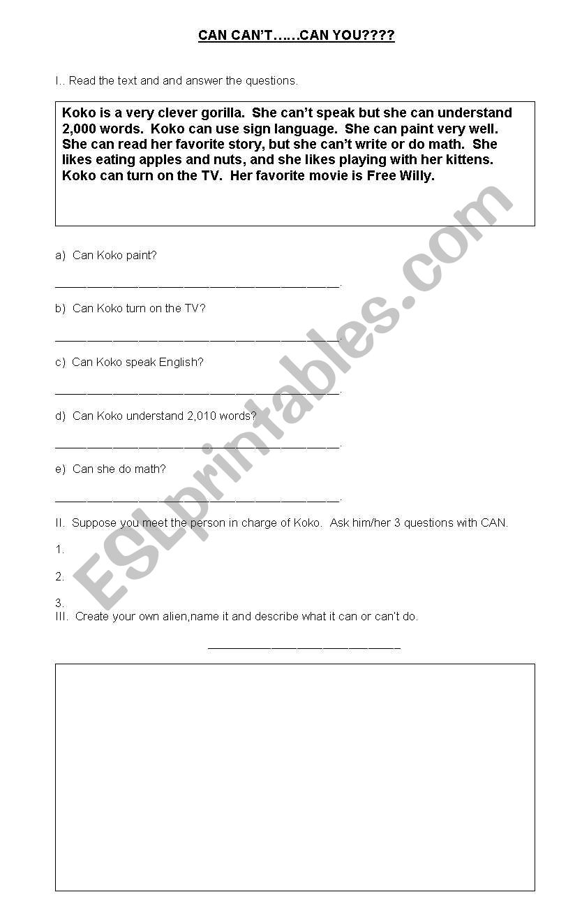 CAN CAN`T  worksheet